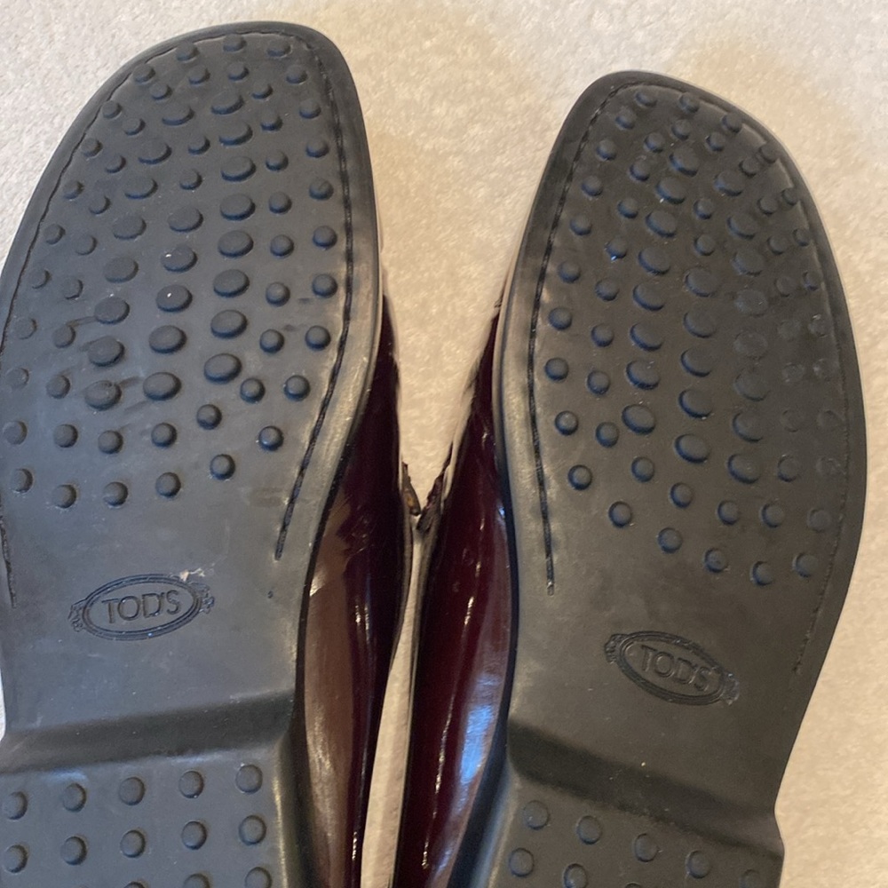 Tod’s wine oxblood burgundy patent leather rubber sole driving shoe Sz 39.5 - Picture 6 of 11
